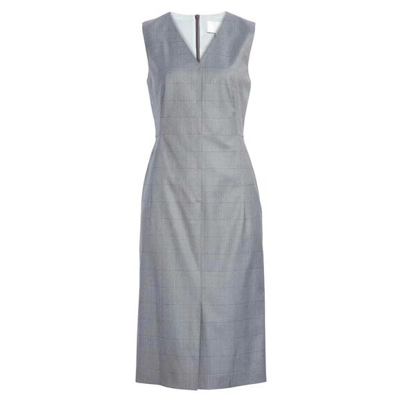 Hugo Boss Dress Sheath Dalanis V Neck Sleeveless Windowpane Check Wool Silk 10 M - Picture 10 of 10